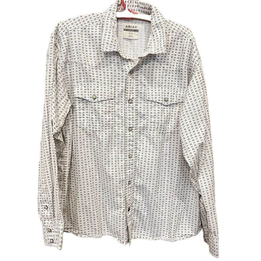 Ariat Shirt Men's XL Retro Fit Pearl Snap White Long Sleeve Western Cowboy
